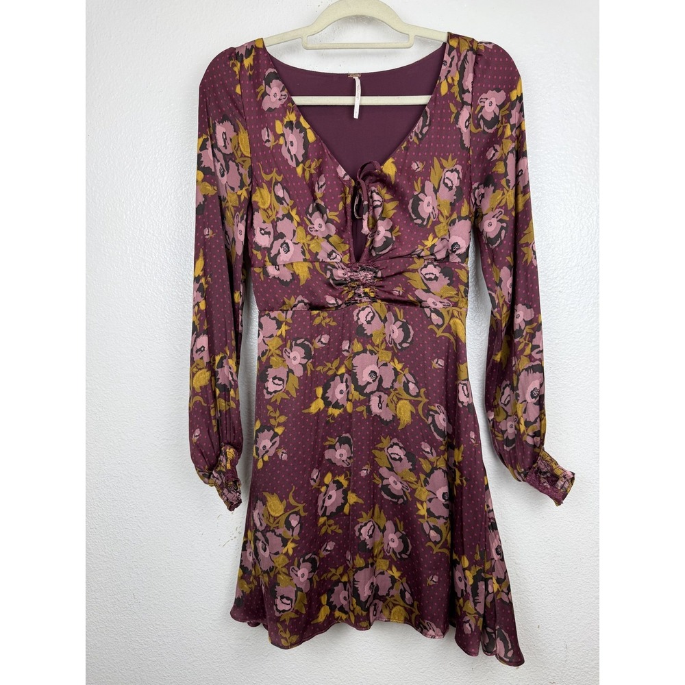 Free People Morning Light Floral Printed Mini Dress Purple combo Size 4 - Picture 2 of 12